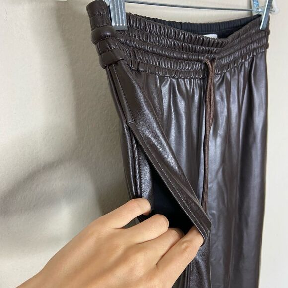 A.L.C. Leo Brown Faux Leather Brown Pants Wide Straight Leg Ankle Size 0 - Picture 10 of 13